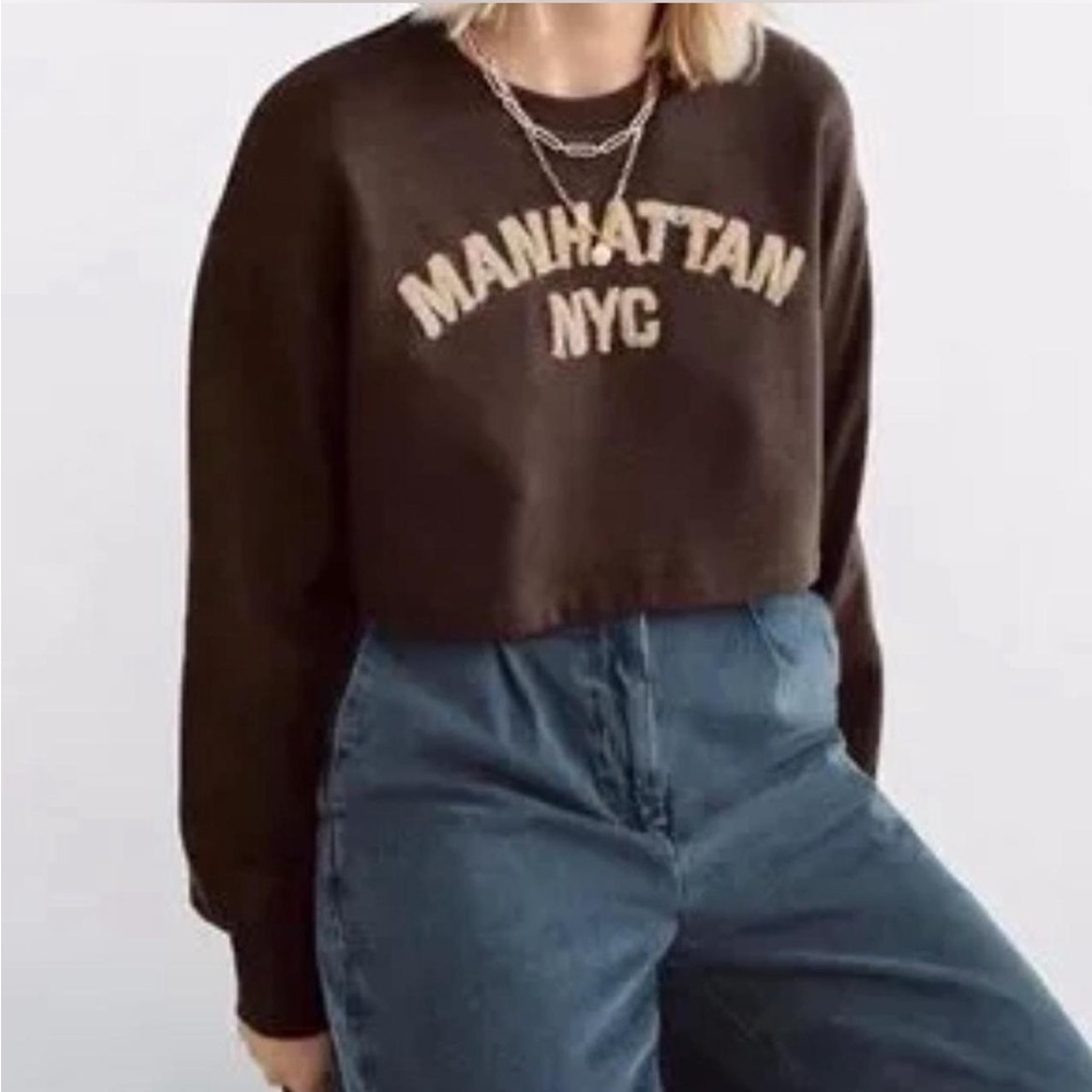 Zara Brown Sweatshirt with Cream Lettering